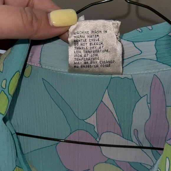 Allison Daley -VINTAGE Blue Lavender Floral Short Sleeve Button Down Size Large - Picture 11 of 15